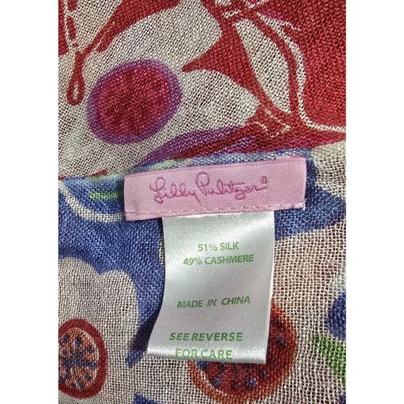 Lilly Pulitzer Murfee Scarf 51%Silk 49% Cashmere Gorgeous Floral & Fringe 78x28 - Picture 7 of 7